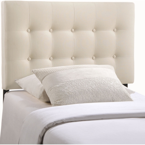 Emily Twin Tufted Ivory Fabric Headboard