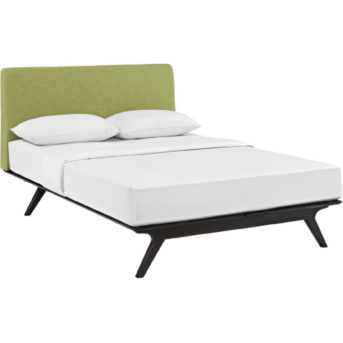 Tracy Queen Bed in Cappuccino w/ Green Fabric Headboard