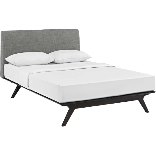 Tracy Queen Bed in Cappuccino w/ Gray Fabric Headboard