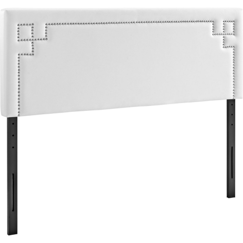 Josie Full Vinyl Headboard in White w/ Geometric Nailhead Trim