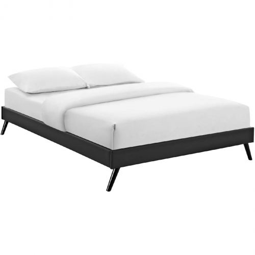 Loryn Queen Bed Frame w/ Round Splayed Legs in Black Leatherette