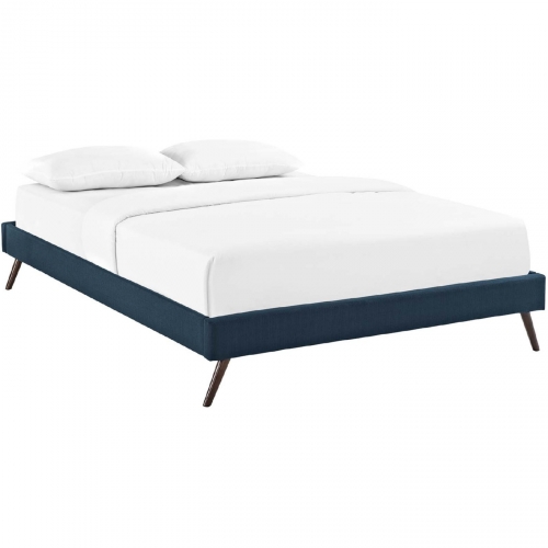 Loryn Queen Bed Frame w/ Round Splayed Legs in Azure Fabric