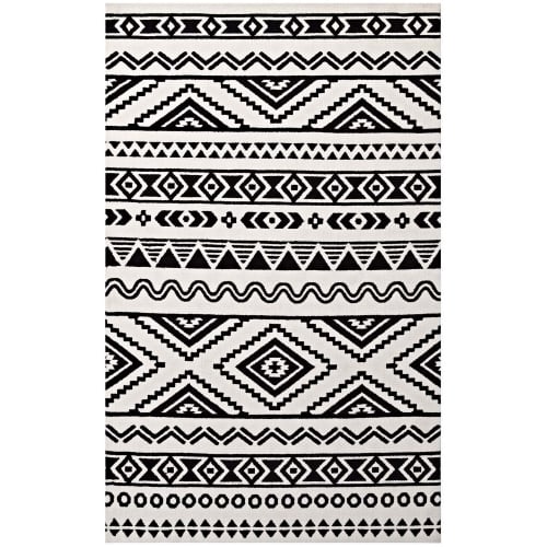 Haku Geometric Moroccan Tribal 5 x 8 Area Rug in Black & White