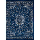 Lilja Distressed Vintage Persian Medallion 5 x 8 Area Rug in Blue & Ivory