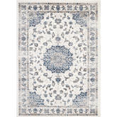 Lilja Distressed Vintage Persian Medallion 5 x 8 Area Rug in Blue & Ivory