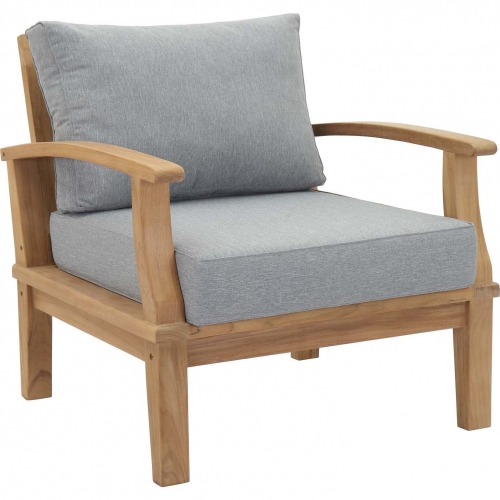 Marina Outdoor Arm Chair in Teak & Gray Fabric