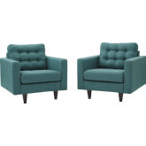 Empress Arm Chair in Tufted Teal Fabric (Set of 2)