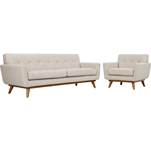 Engage Sofa & Arm Chair Set in Tufted Beige Fabric