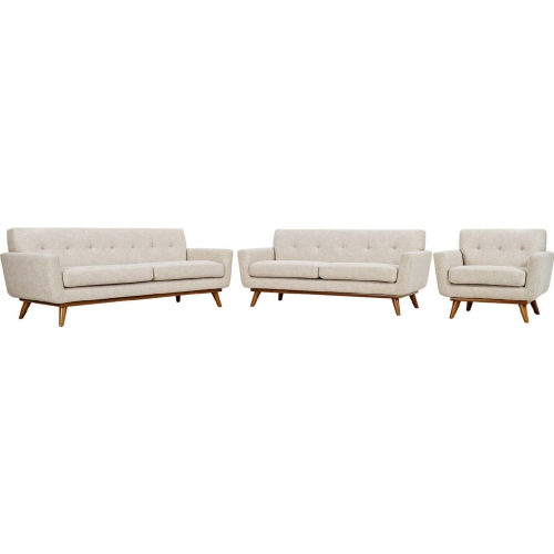 Engage Sofa, Loveseat & Arm Chair Set in Tufted Beige Fabric