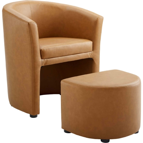 Divulge Arm Chair & Ottoman in Tan Leatherette