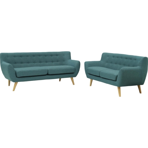 Remark Sofa & Loveseat Set in Tufted Teal Fabric