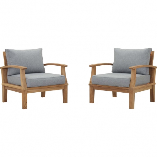 Marina Outdoor Arm Chair in Teak & Gray Fabric (Set of 2)