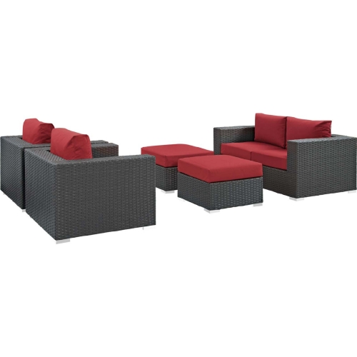 Sojourn 5 Piece Outdoor Loveseat Set w/ Red Sunbrella&reg;