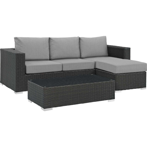 Sojourn 3 Piece Outdoor Sectional Sofa Set w/ Gray Sunbrella&reg;