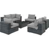 Summon 7 Piece Outdoor Sectional Sofa Set in Poly Rattan & Gray Sunbrella &reg;