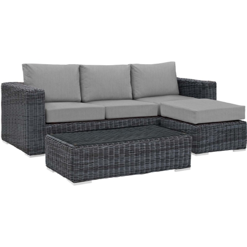 Summon 3 Piece Outdoor Sectional Sofa Set in Poly Rattan & Gray Sunbrella &reg;