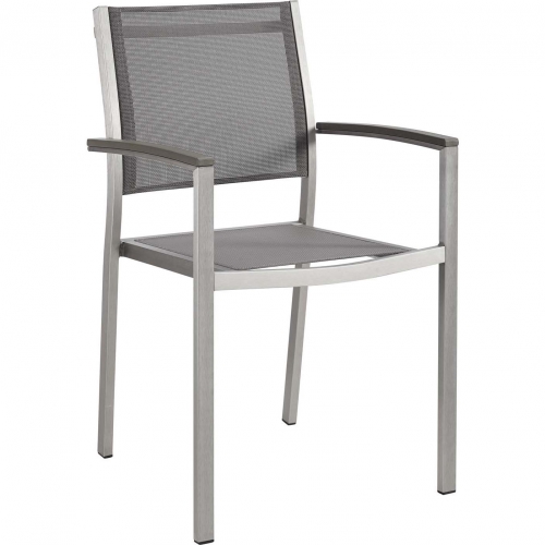 Shore Outdoor Dining Arm Chair in Aluminum & Gray Mesh