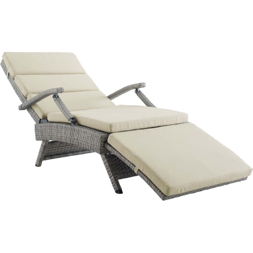 Envisage Chaise Outdoor Lounge Chair in Poly Rattan & Beige Fabric