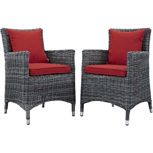 Summon Outdoor Sunbrella&reg; Dining Chair in Gray Rattan & Red (Set of 2)