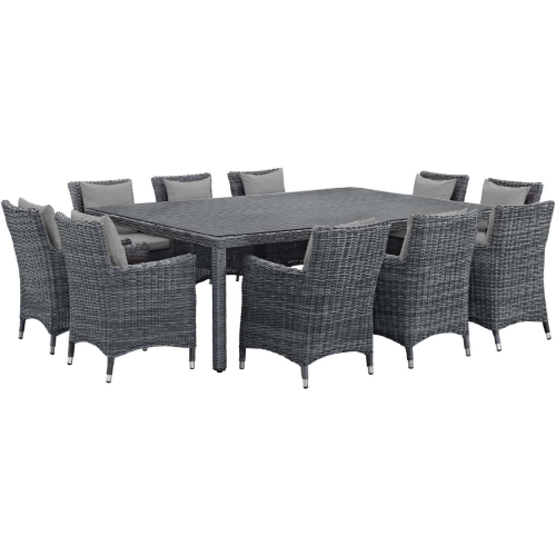 Summon 11 Piece Outdoor Sunbrella&reg; Dining Set in Gray Rattan & Grey