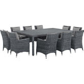 Summon 11 Piece Outdoor Sunbrella&reg; Dining Set in Gray Rattan & Grey