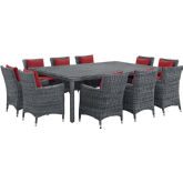 Summon 11 Piece Outdoor Sunbrella&reg; Dining Set in Gray Rattan & Red