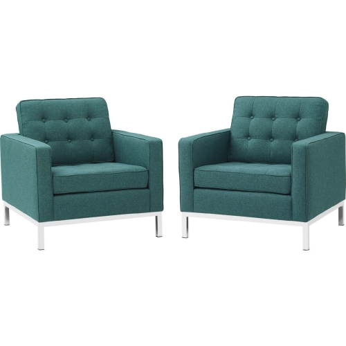 Loft Arm Chair in Tufted Teal Fabric (Set of 2)