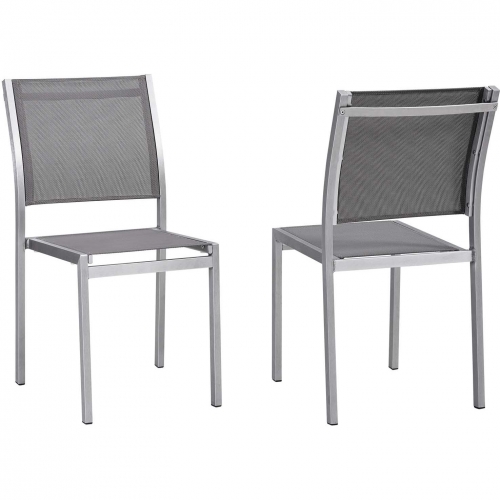 Shore Outdoor Dining Chair in Aluminum & Gray Mesh (Set of 2)