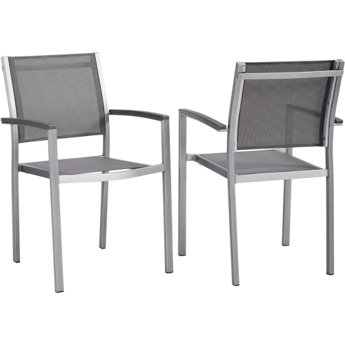 Shore Outdoor Dining Arm Chair in Aluminum & Gray Mesh (Set of 2)