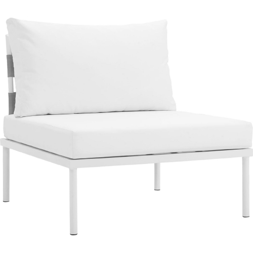 Harmony Outdoor Sectional Sofa Unit Armless Chair in White Metal & White Canvas