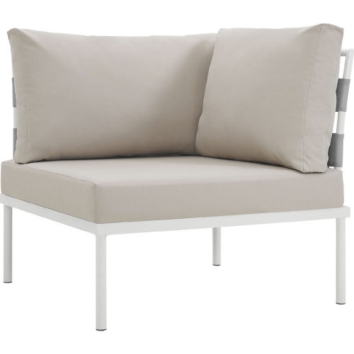 Harmony Outdoor Sectional Sofa Unit Corner Sofa in White Metal & Beige