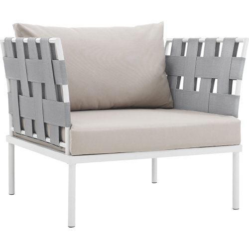 Harmony Outdoor Sectional Sofa Unit Arm Chair in White Metal & Beige