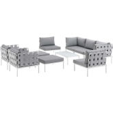 Harmony 10 Piece Outdoor Sectional Sofa Set in White w/ Gray Fabric