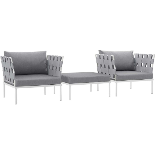 Harmony 3 Piece Outdoor Arm Chair Set in White w/ Gray Fabric