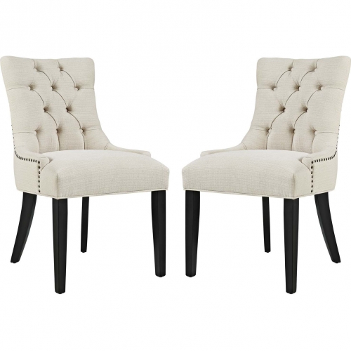 Regent Dining Chair in Tufted Beige Fabric (Set of 2)