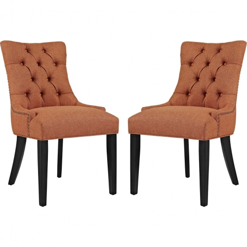 Regent Dining Chair in Tufted Orange Fabric (Set of 2)