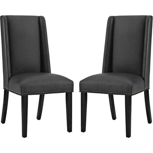 Baron Dining Chair in Black Leatherette w/ Nailhead (Set of 2)