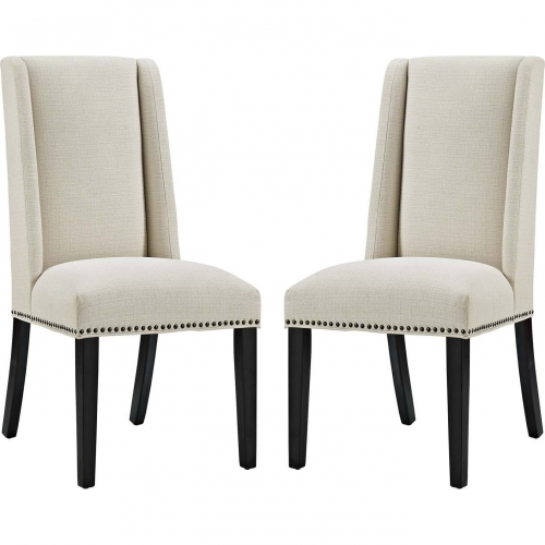 Baron Dining Chair in Beige Fabric w/ Nailhead (Set of 2)