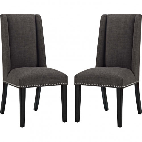 Baron Dining Chair in Brown Fabric w/ Nailhead (Set of 2)