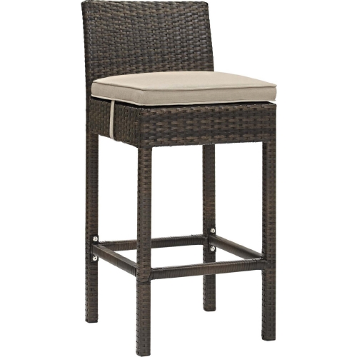 Conduit Outdoor Patio Bar Stool in Wicker Rattan & Beige Fabric