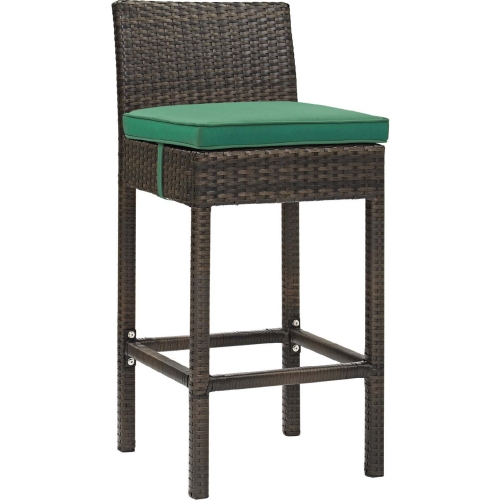 Conduit Outdoor Patio Bar Stool in Wicker Rattan & Green Fabric