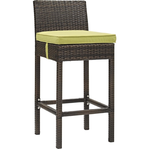 Conduit Outdoor Patio Bar Stool in Wicker Rattan & Peridot Fabric