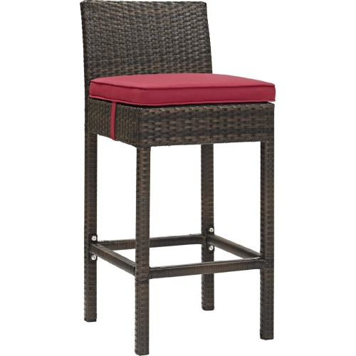 Conduit Outdoor Patio Bar Stool in Wicker Rattan & Red Fabric