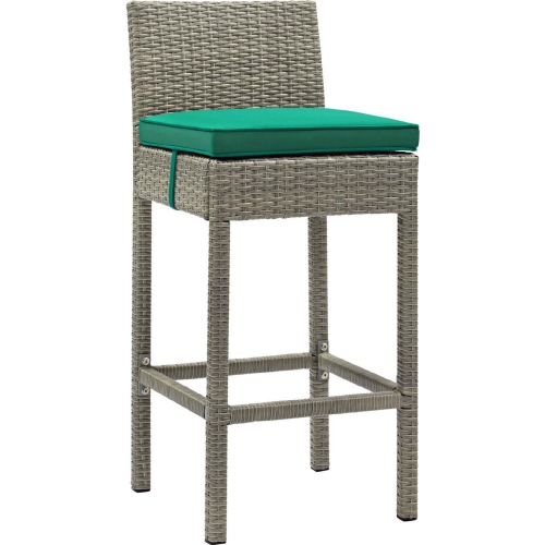 Conduit Outdoor Patio Bar Stool in Grey Rattan & Green Fabric