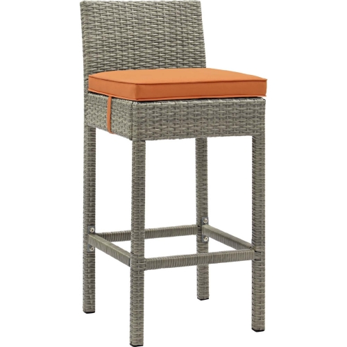 Conduit Outdoor Patio Bar Stool in Grey Rattan & Orange Fabric