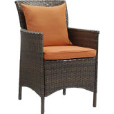 Conduit Outdoor Dining Arm Chair in Wicker Rattan & Orange Fabric