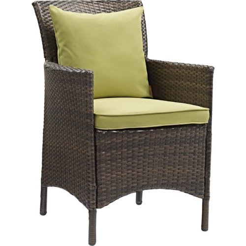 Conduit Outdoor Dining Arm Chair in Wicker Rattan & Peridot Fabric