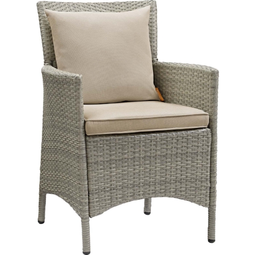 Conduit Outdoor Dining Arm Chair in Grey Rattan & Beige Fabric