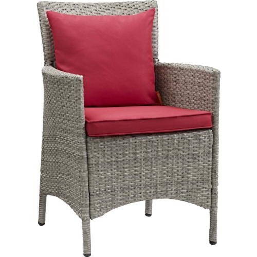 Conduit Outdoor Dining Arm Chair in Grey Rattan & Red Fabric