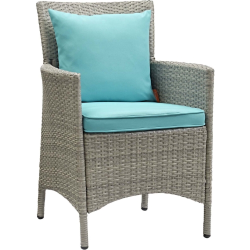 Conduit Outdoor Dining Arm Chair in Grey Rattan & Turquoise Fabric